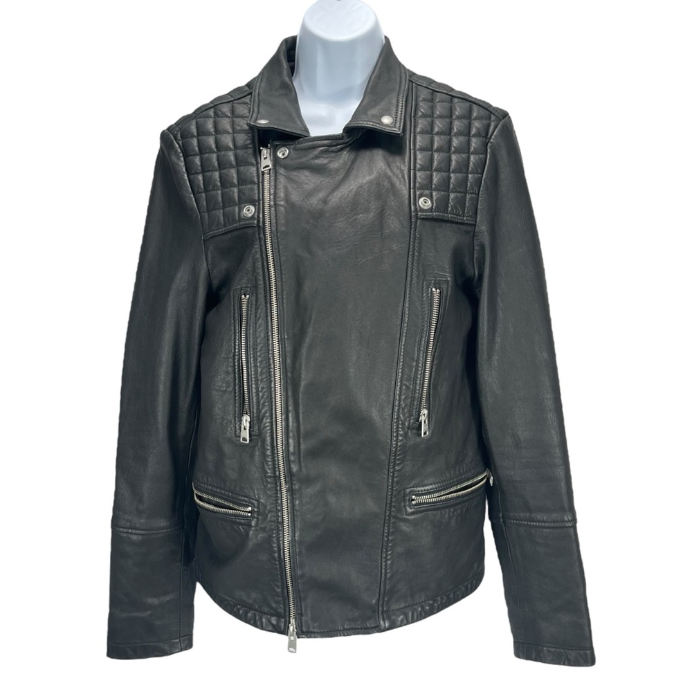AllSaints Women Small Black Quilted Soft Leather Moto Biker Jacket - Picture 2 of 11